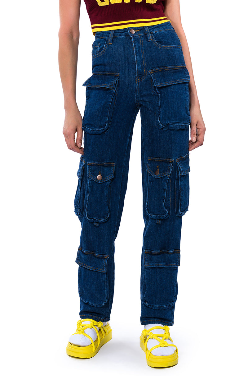Extra View Aggie High Rise Denim Cargo Pants