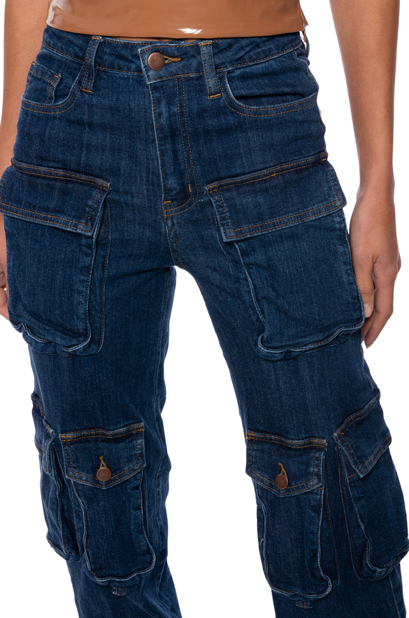 Extra View Aggie High Rise Denim Cargo Pants