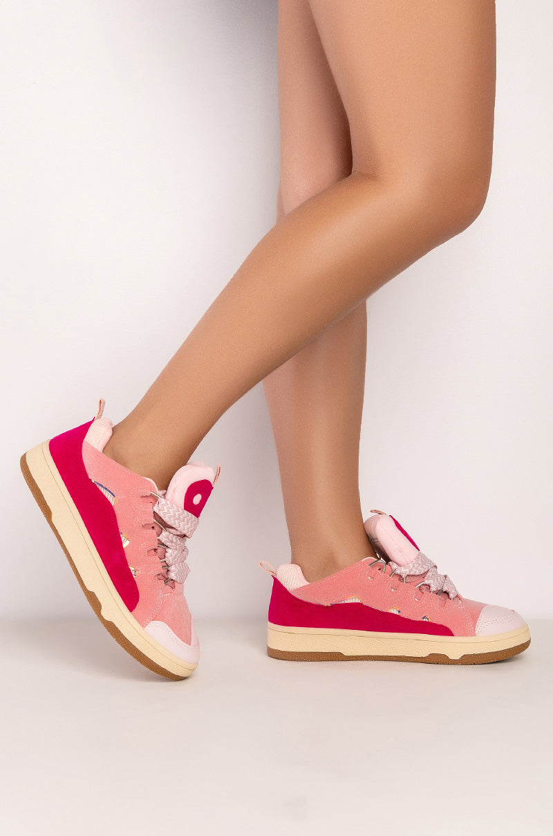 Side View Akira Eclipse Flat Sneaker In Pink