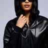 Front View Alex Faux Leather Zip Front Sweatshirt