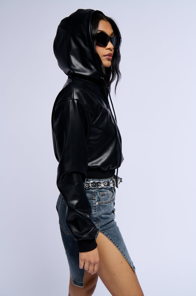 Full View Alex Faux Leather Zip Front Sweatshirt 4