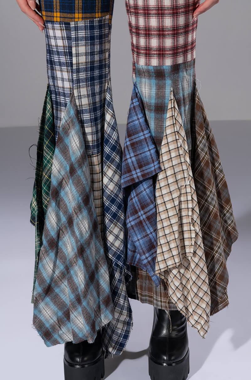 Extra View Alexa Plaid Patchwork Flared Jeans
