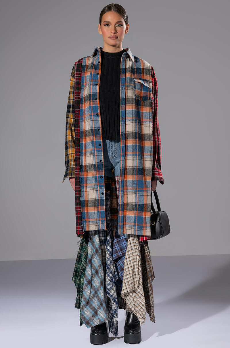 Detail View Alexa Plaid Patchwork Flared Jeans