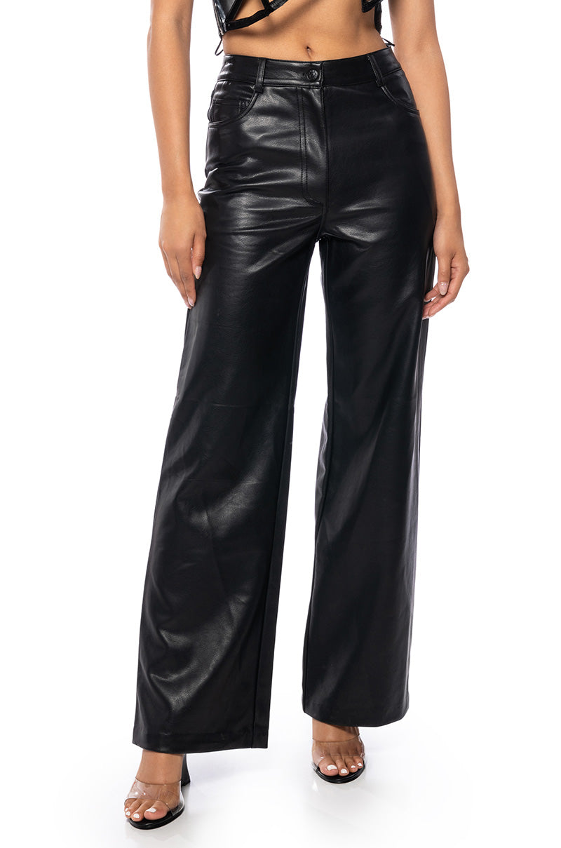 Front View Alice High Rise Faux Leather Wide Leg Pants