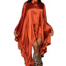 Front View Alicia Button Down Dramatic Ruffle Sleeve Dress In Rust