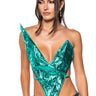 Front View Alien Superstar Dramatic Metallic Halter Top In Green