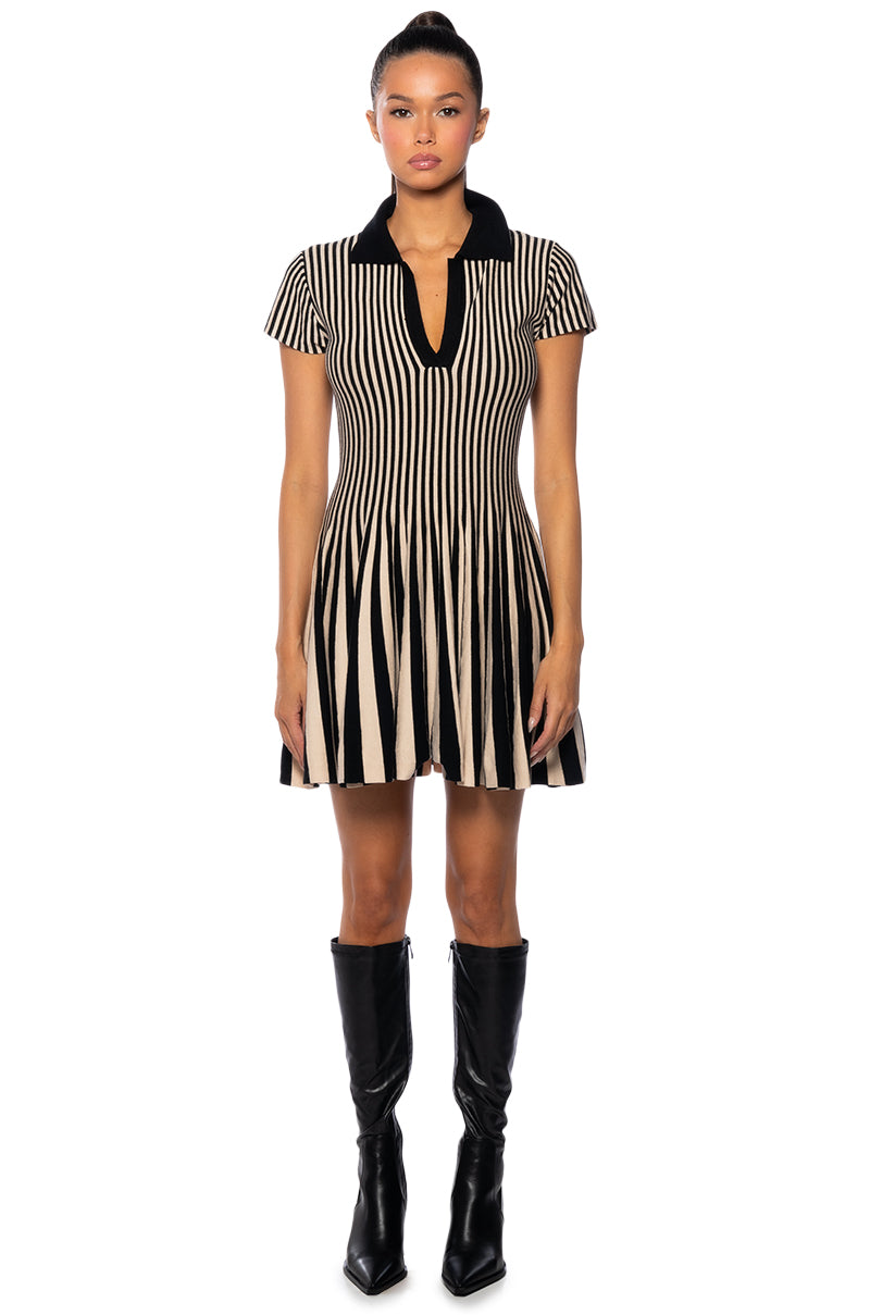 Extra View Alina Pleated Knit Fit And Flare Mini Dress