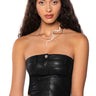 Front View Aliyah Faux Leather Patch Tube Top