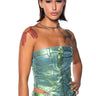 Front View Aliyah Metallic Denim Tube Top