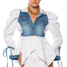 Front View All About You Denim Top With Satin Contrast