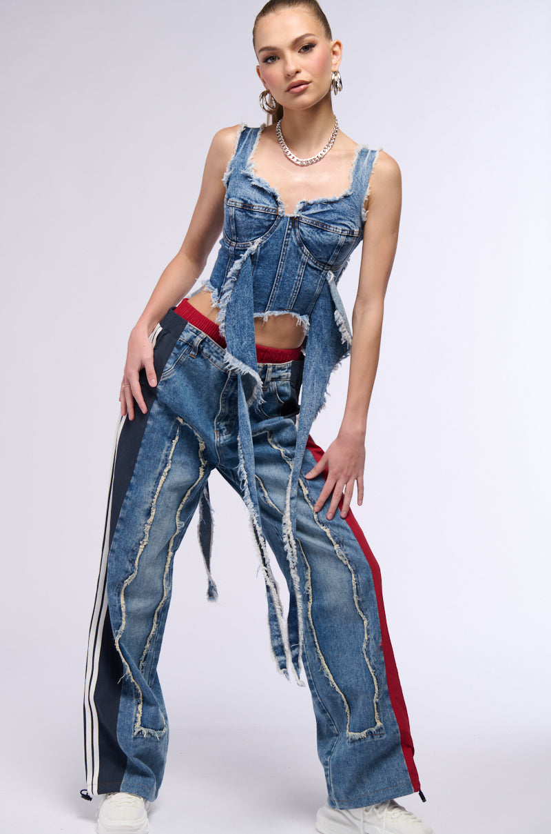 Extra View All Around The World Patchwork Denim Jogger Pant In Red Multi