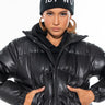 Front View All Black Pleather Puffer Jacket