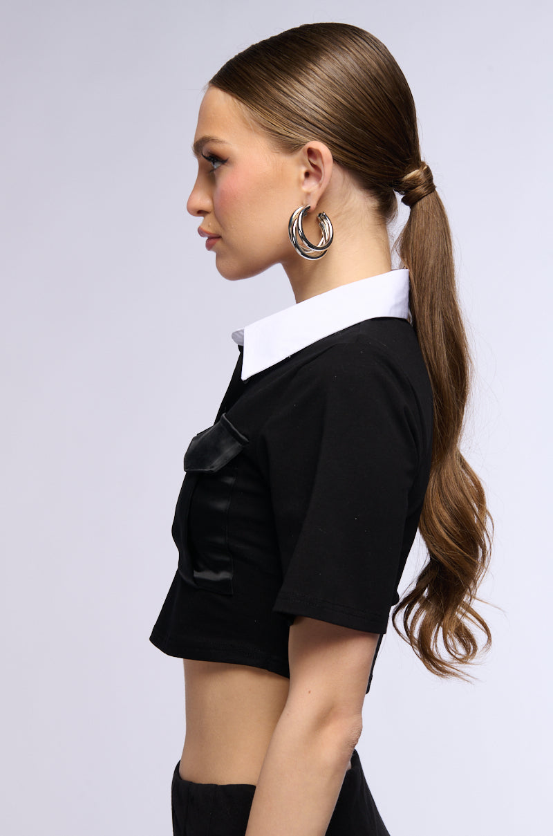 Back View All Business Collared Crop Top