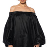 Front View All By Myself Long Sleeve Flowy Mini Dress In Black