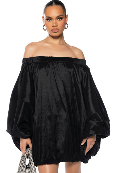 ALL BY MYSELF LONG SLEEVE FLOWY MINI DRESS IN BLACK – AKIRA