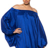 Front View All By Myself Long Sleeve Flowy Mini Dress In Royal Blue