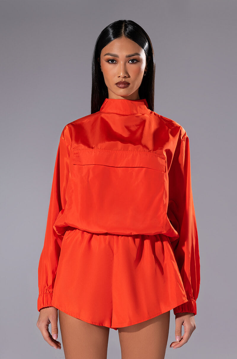 Back View All Day Errands Lightweight Romper In Orange