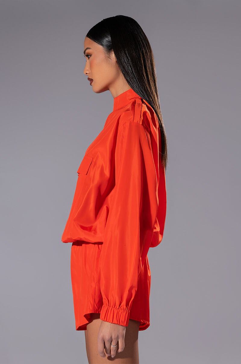 Detail View All Day Errands Lightweight Romper In Orange