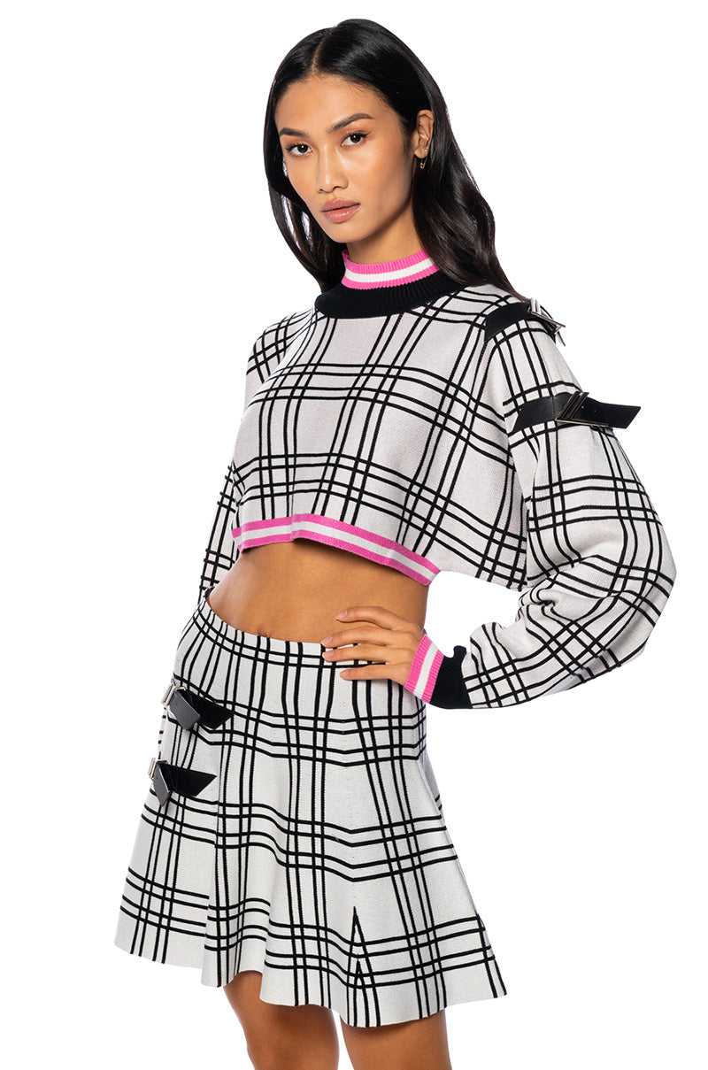 ALL EYES ON ME MOCK NECK BUCKLE SLEEVE DETAIL KNIT SWEATER view 0