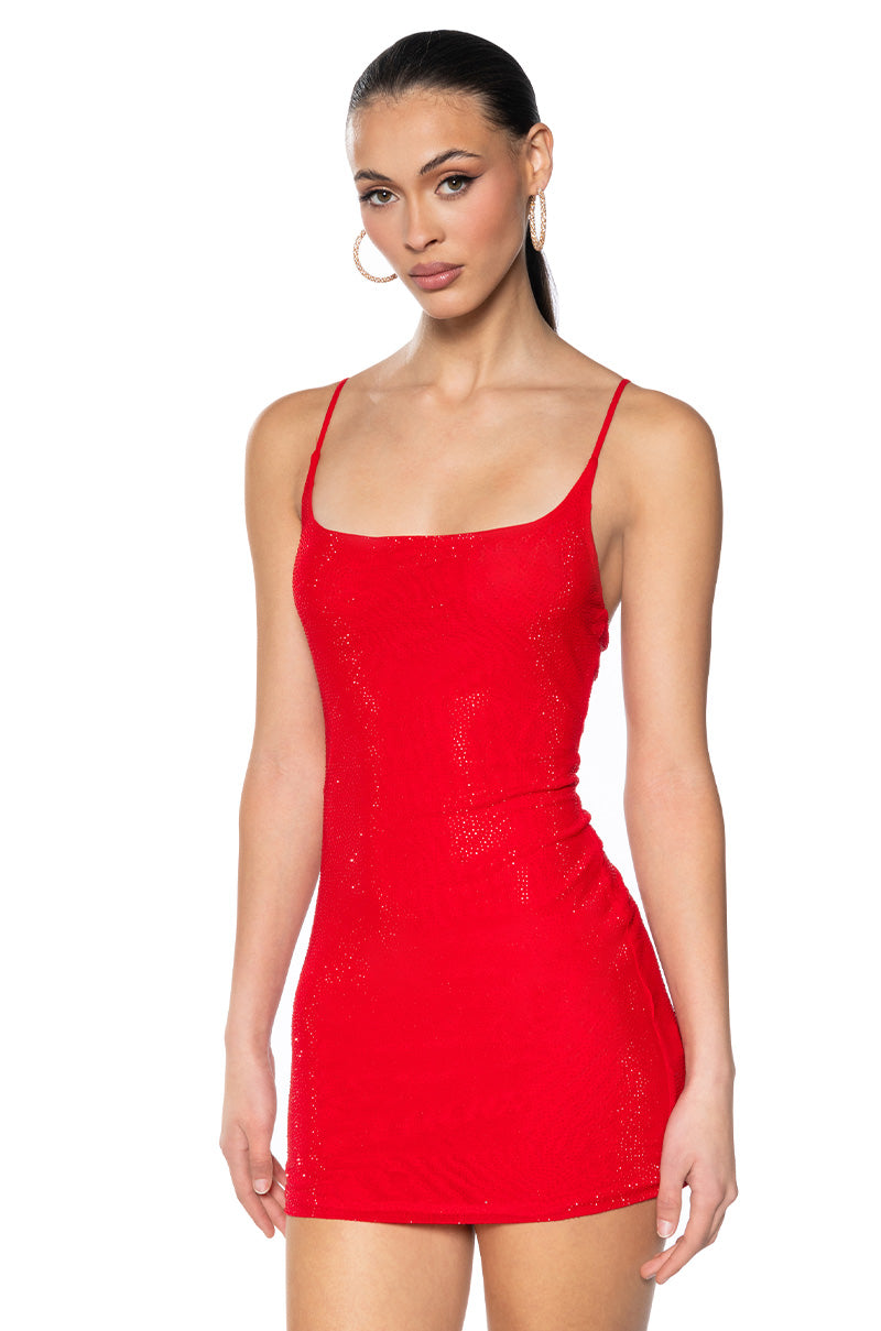 Front View All Eyes On Me Rhinestone Mini Dress 0