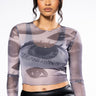 Front View All Eyes On You Long Sleeve Mesh Top