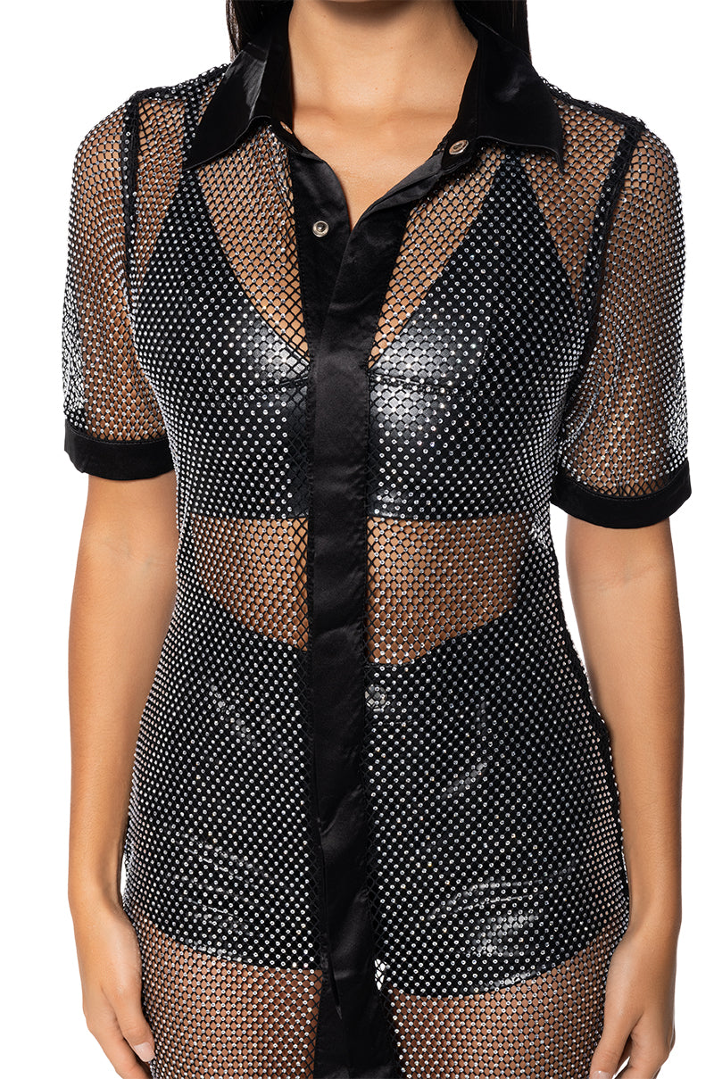 Full View All Eyes Rhinestone Mesh Sparkle Maxi Dress