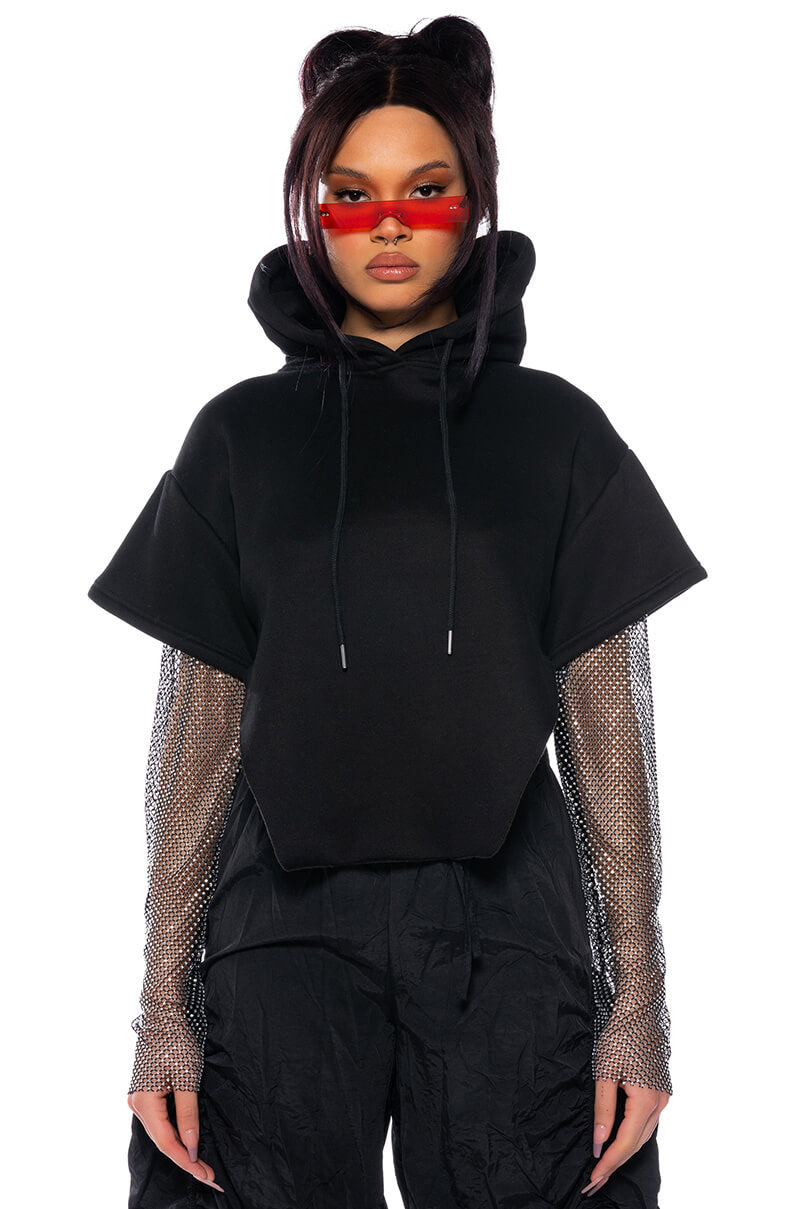 Front View All I Got Short Sleeve Rhinestone Detail Hoodie 0