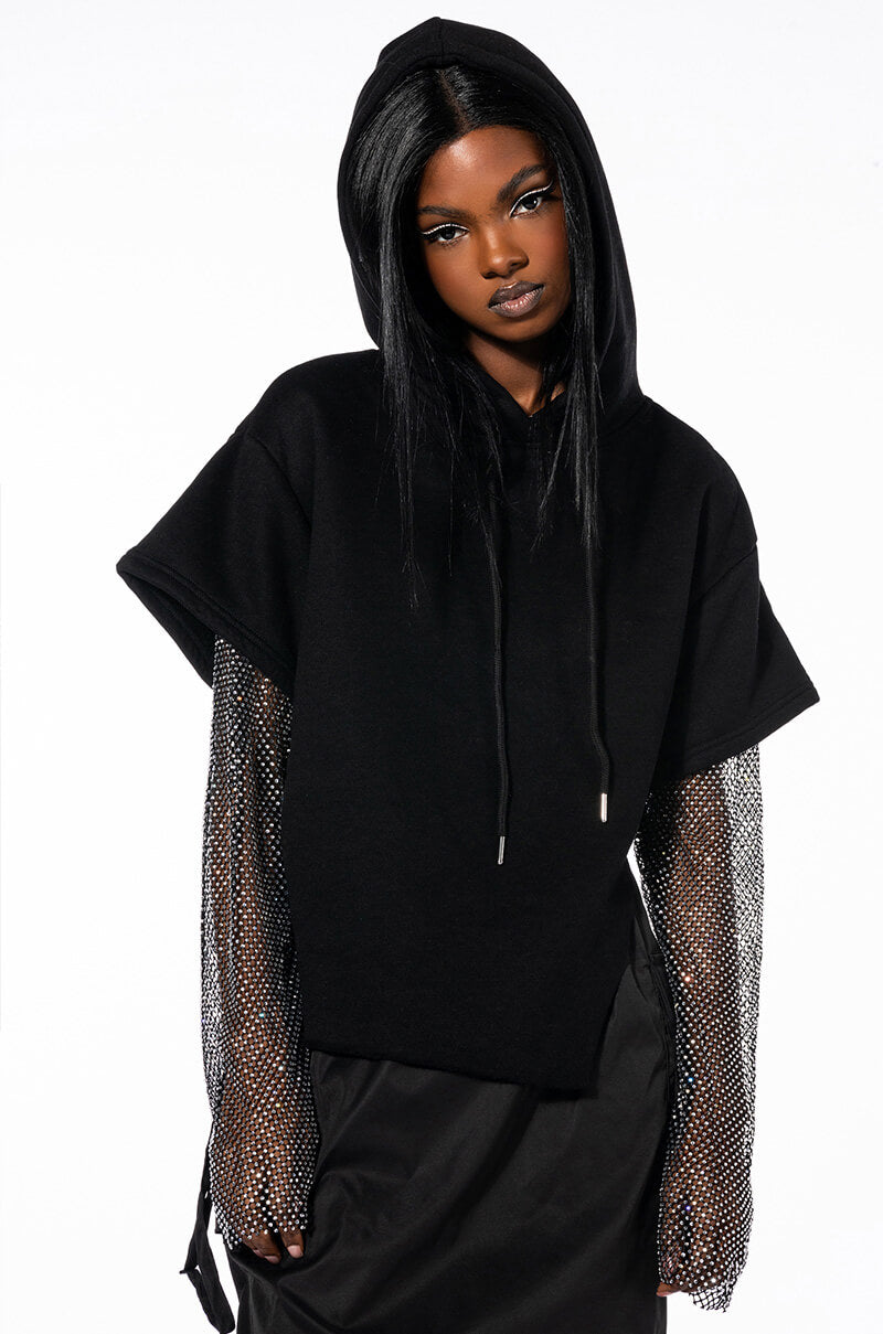 Front View All I Got Short Sleeve Rhinestone Detail Hoodie 1