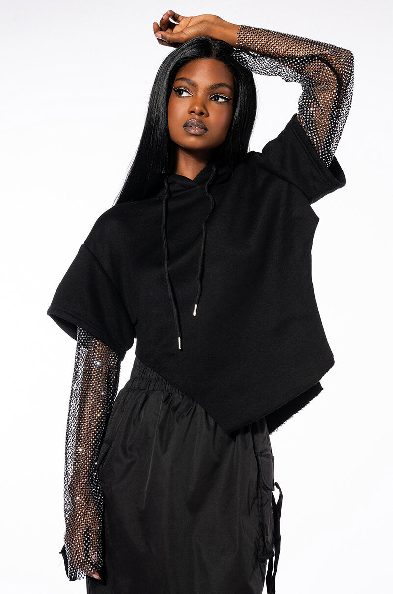 Side View All I Got Short Sleeve Rhinestone Detail Hoodie 3