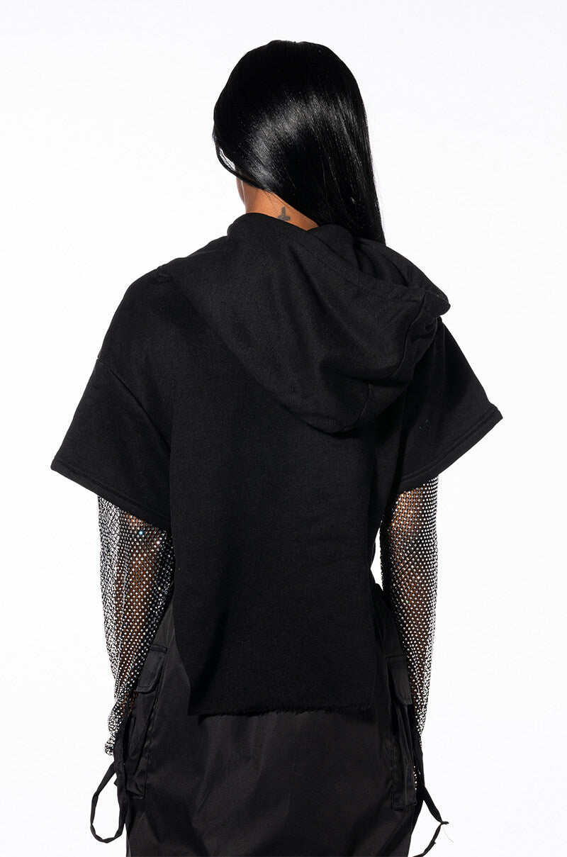 Extra View All I Got Short Sleeve Rhinestone Detail Hoodie 11