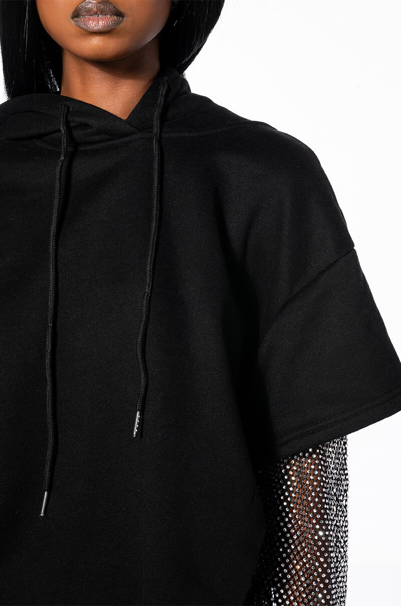 Extra View All I Got Short Sleeve Rhinestone Detail Hoodie 13