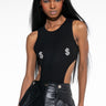 Front View All I See Is Signs Cutout Embellished Crew Neck Bodysuit