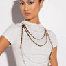 Front View All In One Pearl Chain Detail Ribbed Mock Neck Crop Top