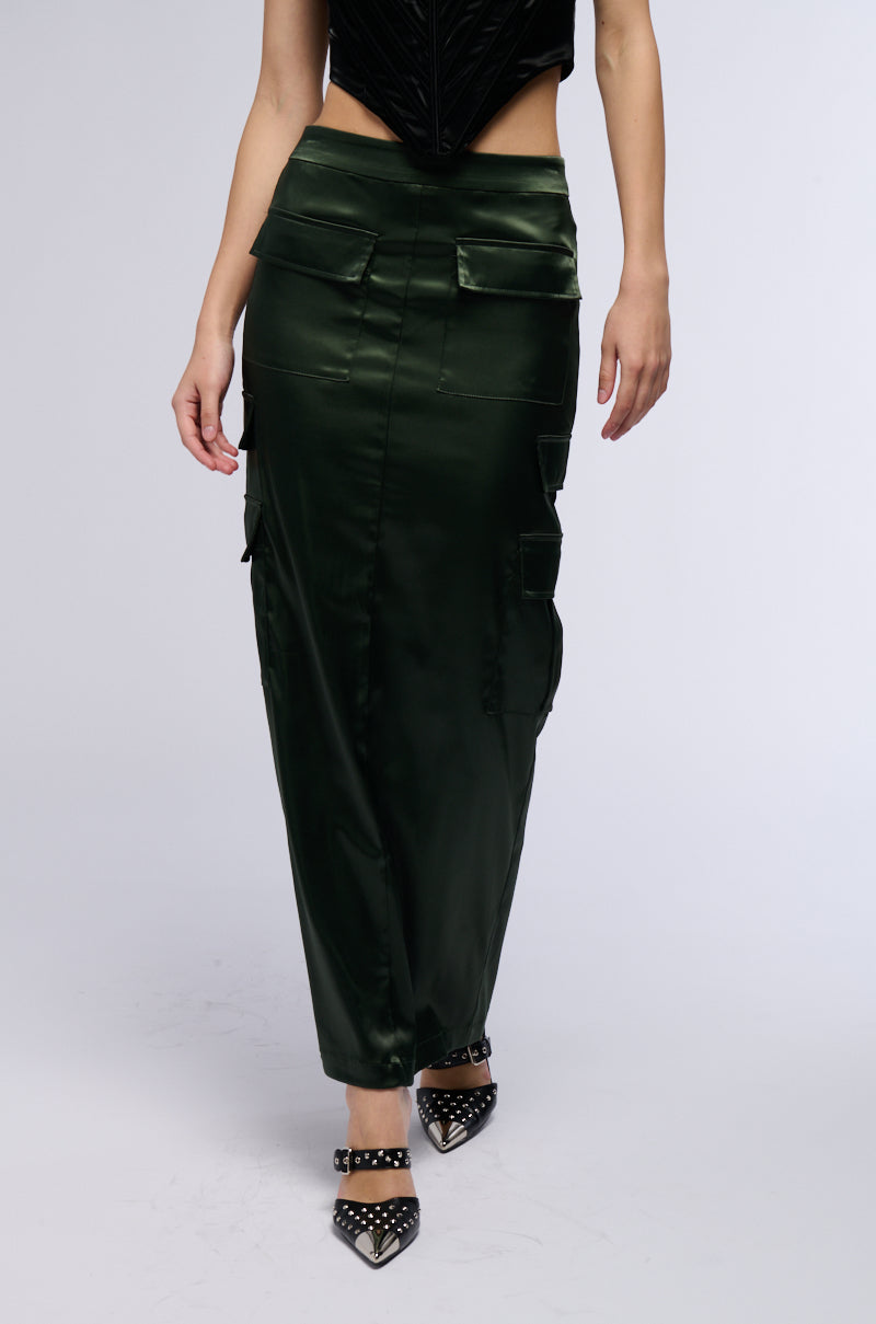 ALL IN SATIN CARGO POCKET MAXI SKIRT view 0