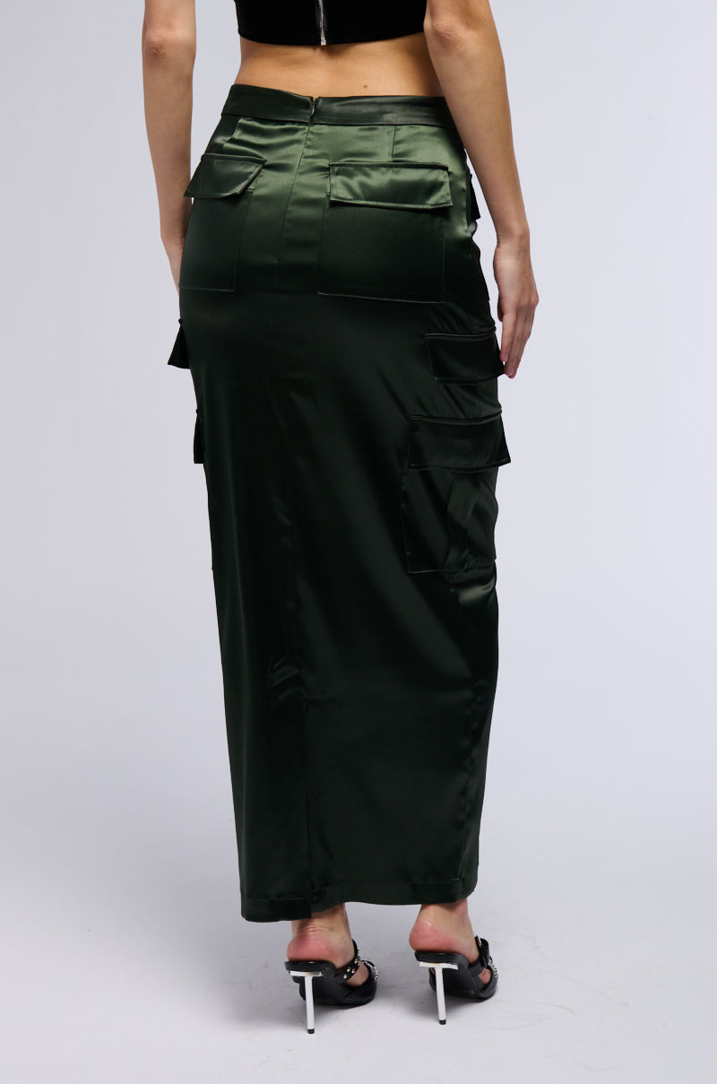 Detail View All In Satin Cargo Pocket Maxi Skirt