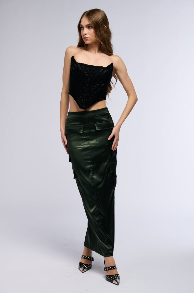 Full View All In Satin Cargo Pocket Maxi Skirt