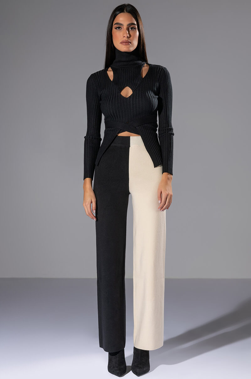 Back View All In The Details Cut Out Turtleneck Tie Waist Sweater