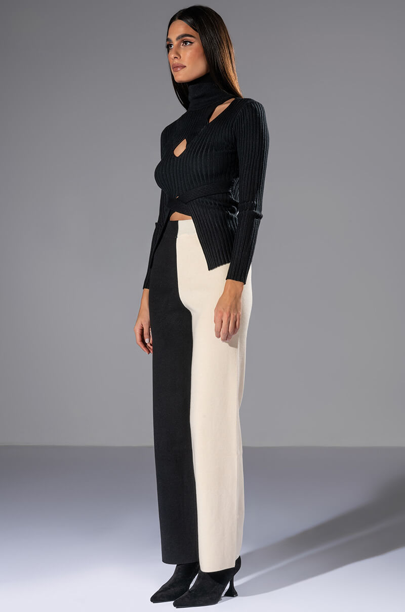 Detail View All In The Details Cut Out Turtleneck Tie Waist Sweater