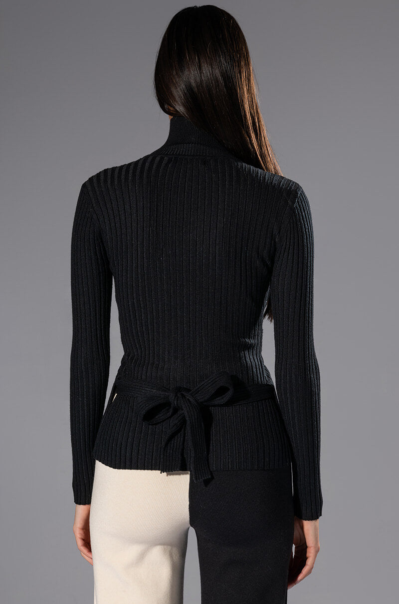 Extra View All In The Details Cut Out Turtleneck Tie Waist Sweater