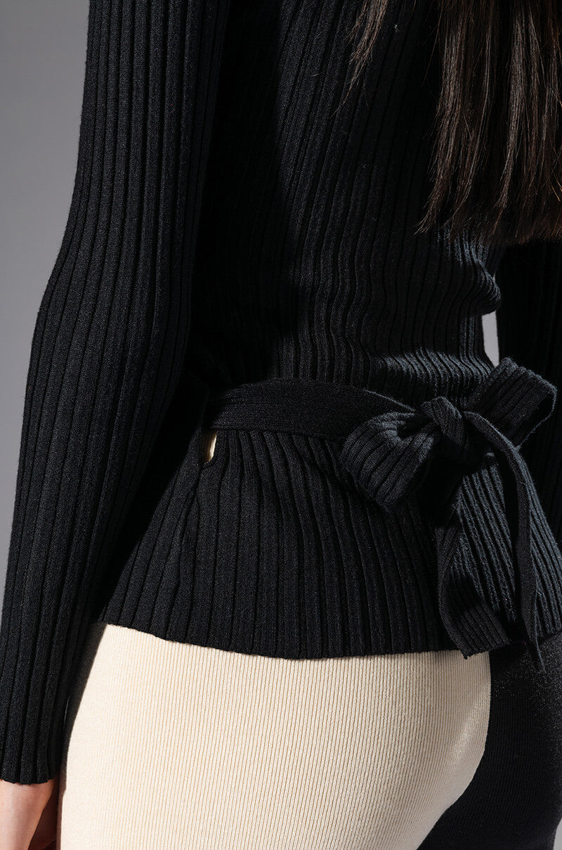Extra View All In The Details Cut Out Turtleneck Tie Waist Sweater