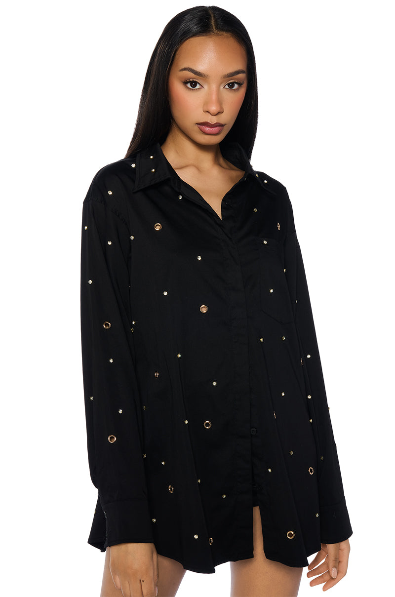 Back View All Over Grommet Detail Corset Button Down Set