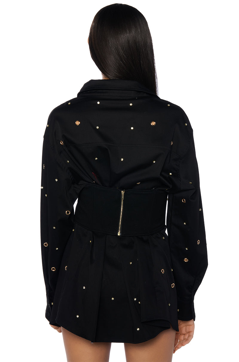 Extra View All Over Grommet Detail Corset Button Down Set