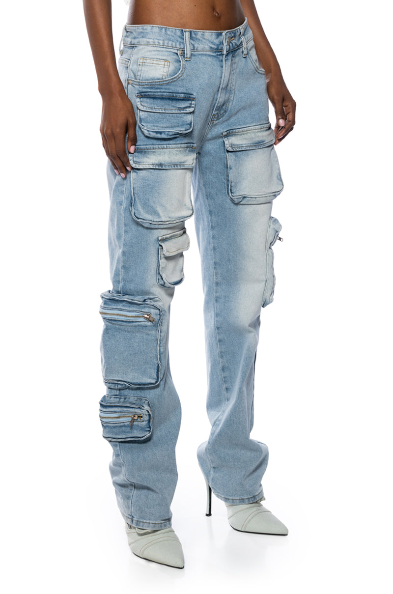 Side View All Over Pocket Detail Relaxed Fit Jeans