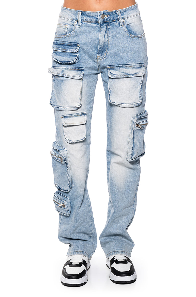 Back View All Over Pocket Detail Relaxed Fit Jeans