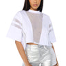 Front View All Star Rhinestone Mesh Cropped T Shirt In White