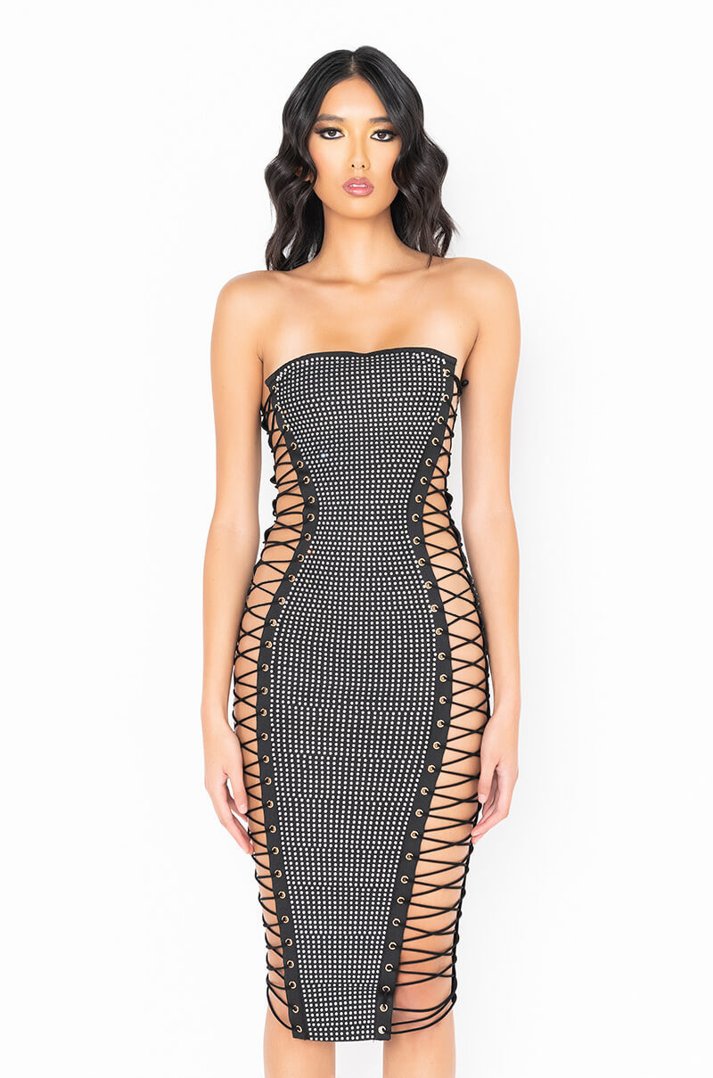 Front View All The Right Places Bandage Midi Dress