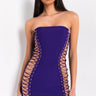 Front View All The Right Places Bandage Mini Dress in Black Purple