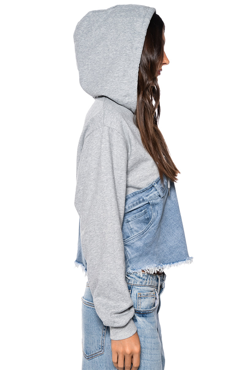 Full View All The Way Up Mix Media Denim Hoodie