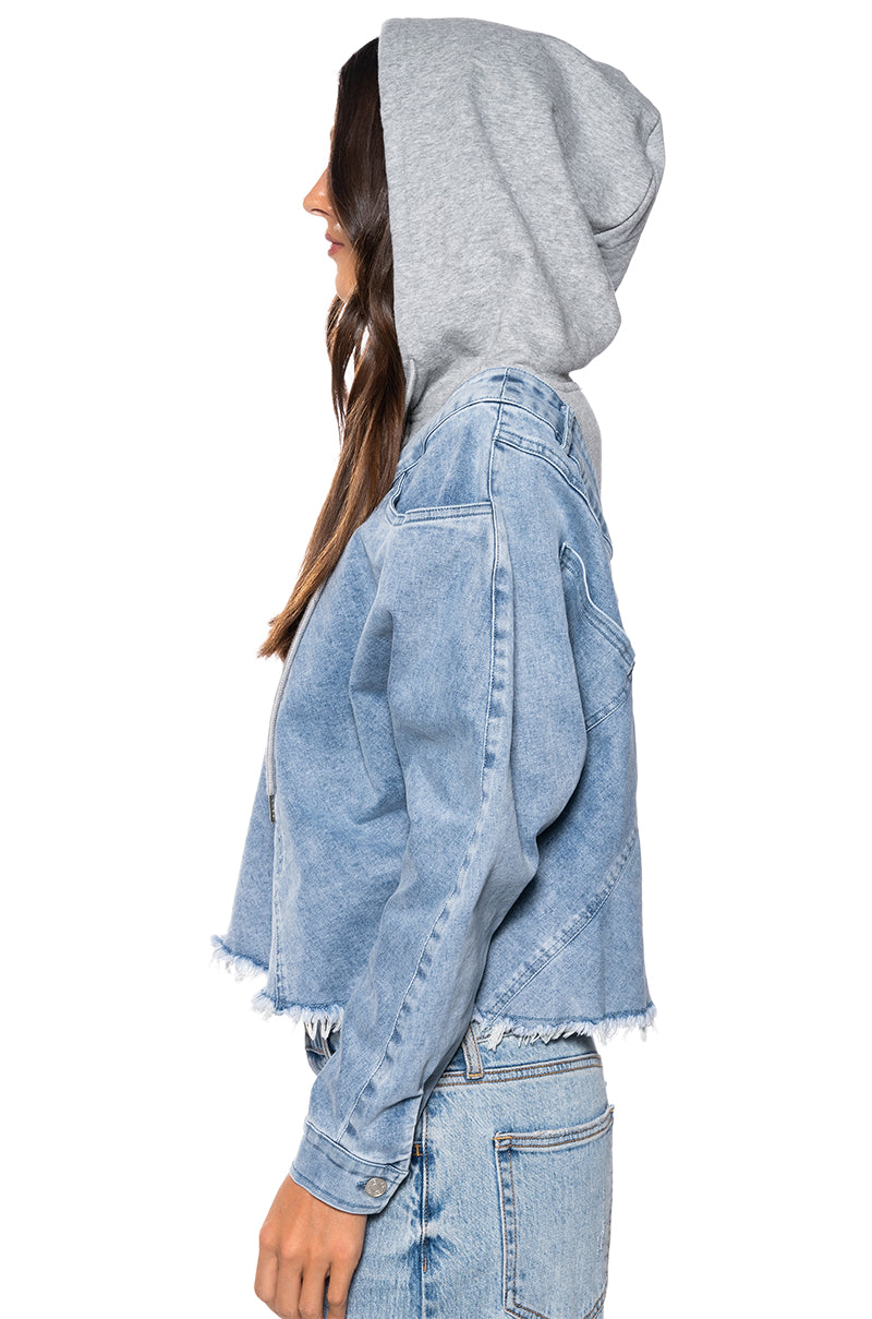 Extra View All The Way Up Mix Media Denim Hoodie