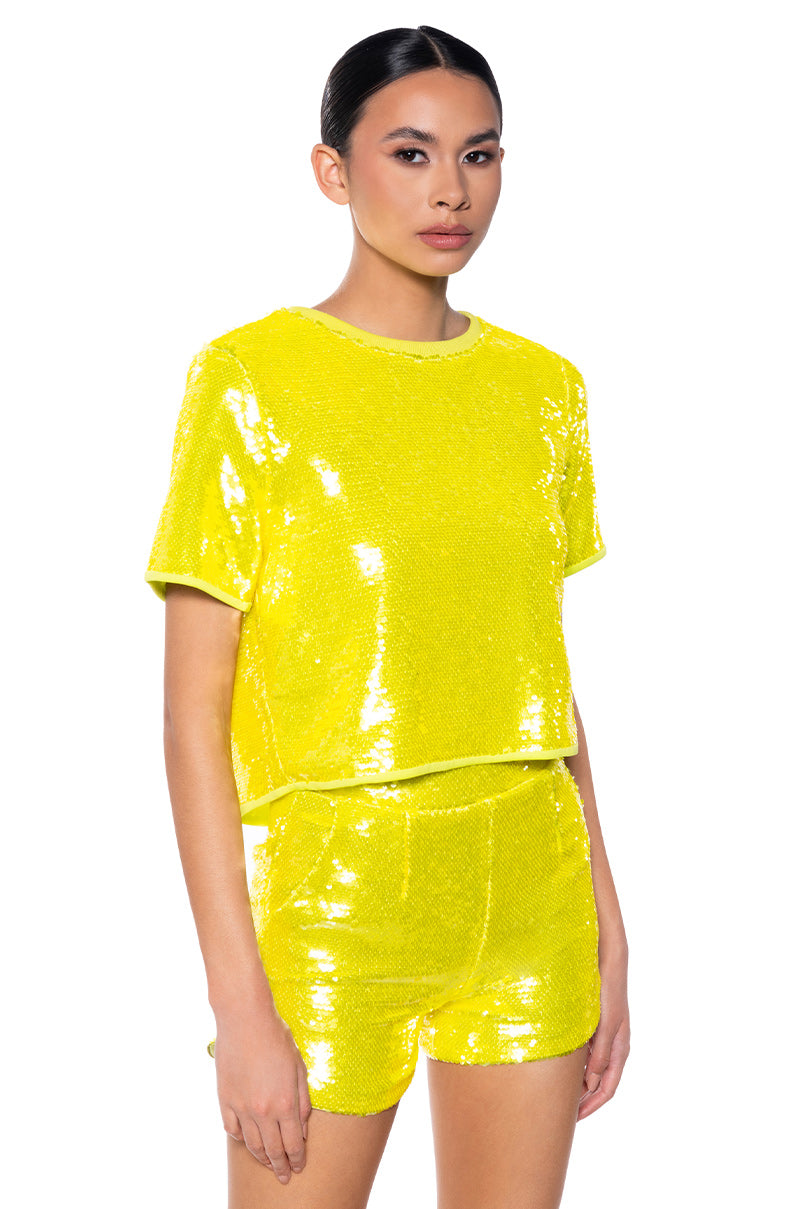 Front View All Up In My Mind Sequin Open Back Tee
